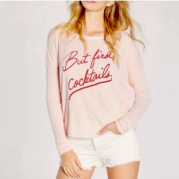 Wildfox Tops - Wild fox but first cocktail pink graphic sweatshirt long sleeves light pink